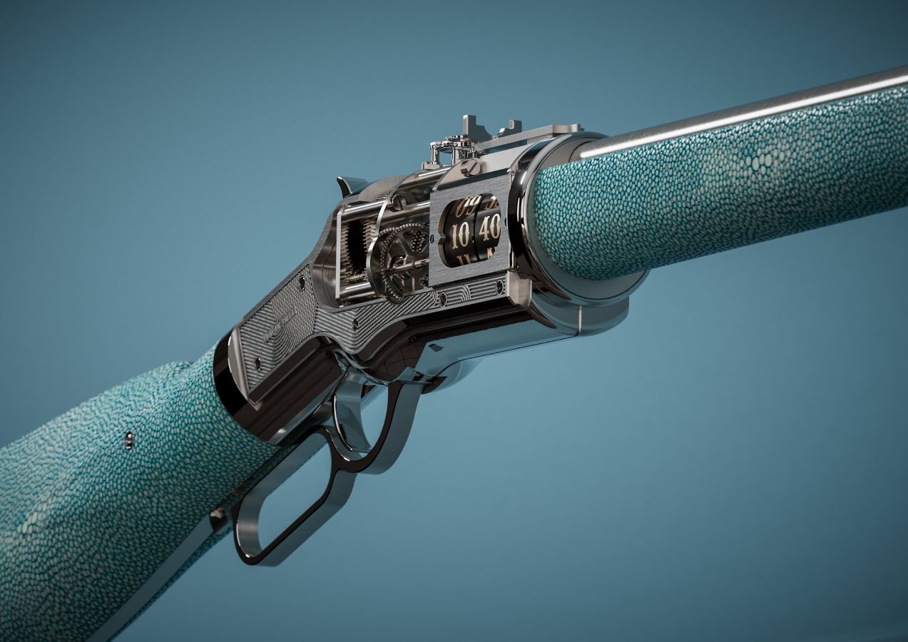 La delicada y preciada piel azul de jade Galuchat se combina con la plata en este rifle que cuesta 69.000 euros. - imagen 1
