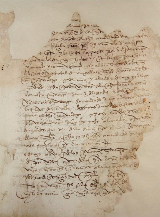 Fragmento del testamento original de Fernando de Magallanes