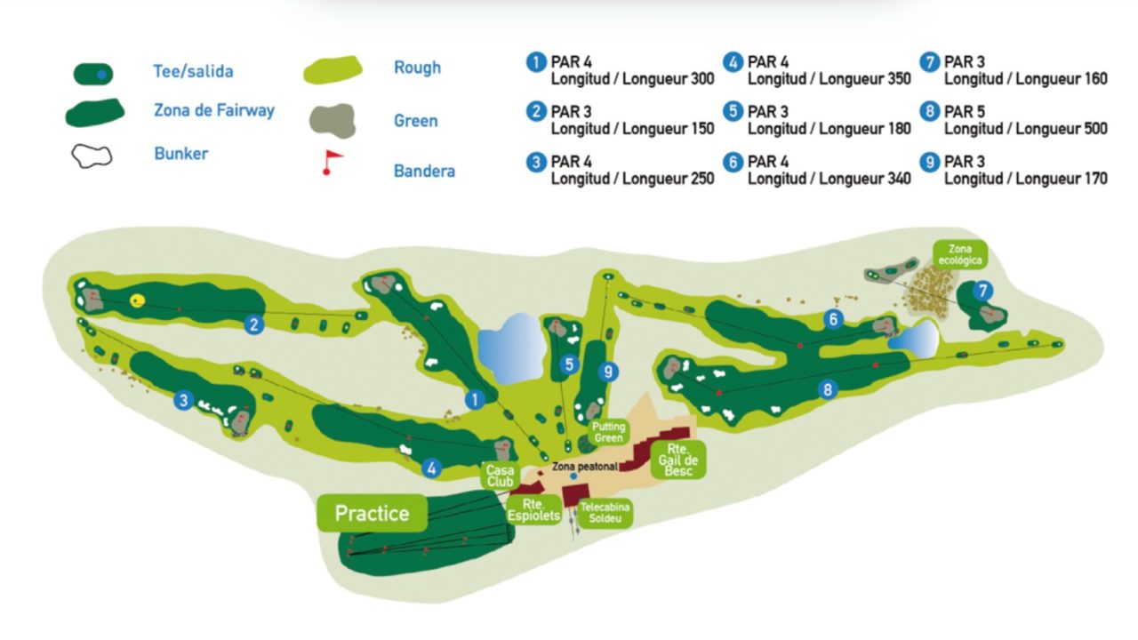 Mapa del campo de golf Sondeu en Andorra. 
